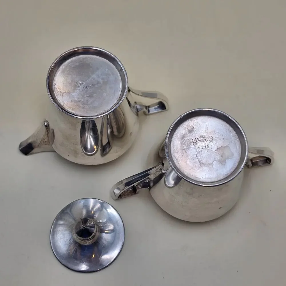 Vintage 1881 Rogers Silver Plate Creamer & Sugar Bowl Set 5016 w/ Lid Art Deco